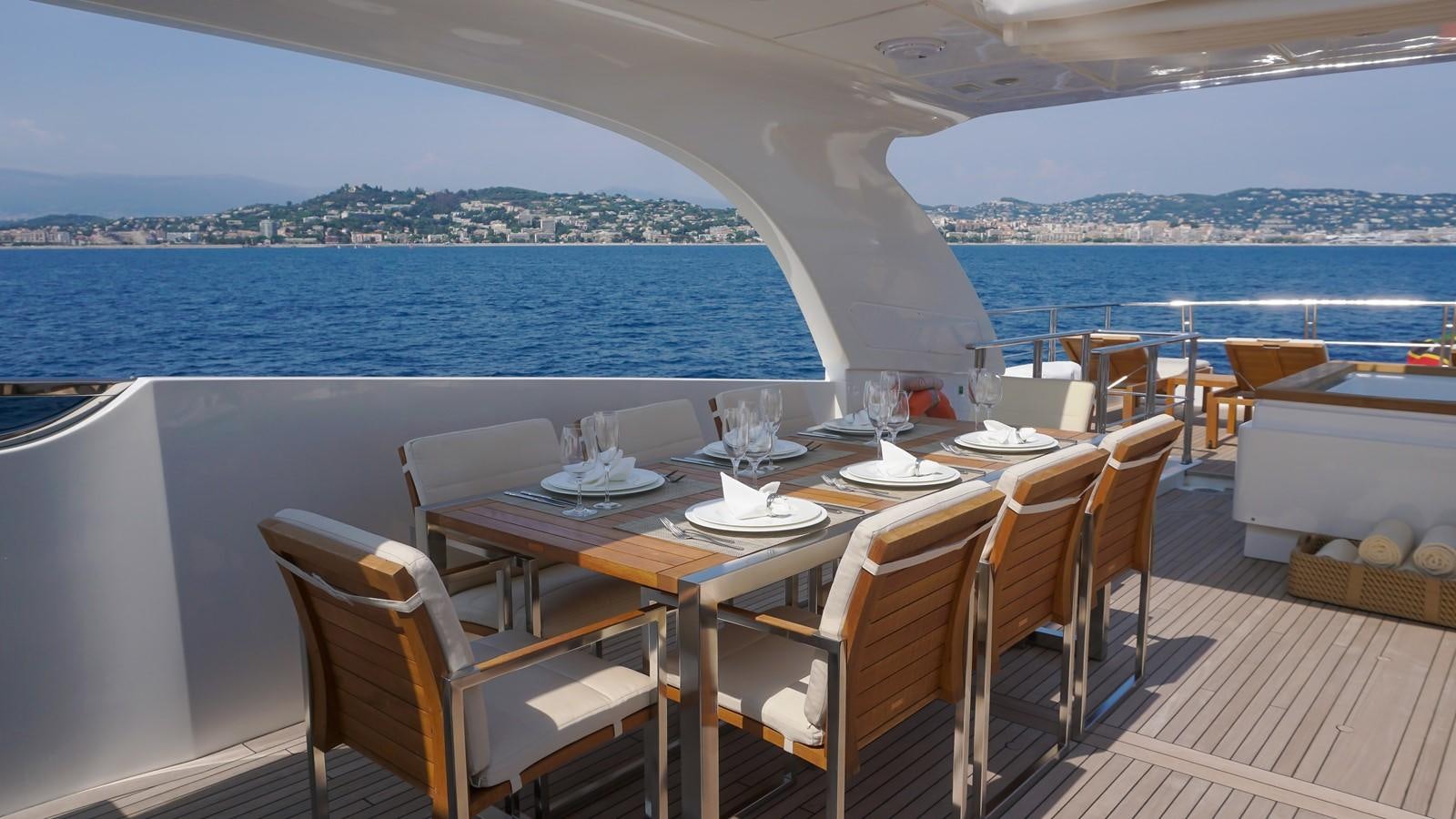 a table set for a meal on a boat aboard PETRUS Yacht for Sale
