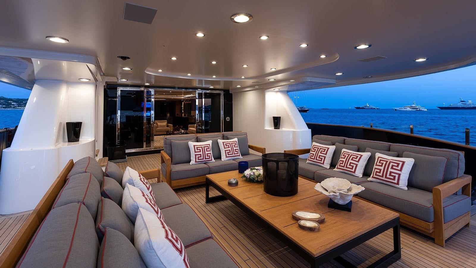 a living room with a large ocean aboard ALASKA Yacht for Sale