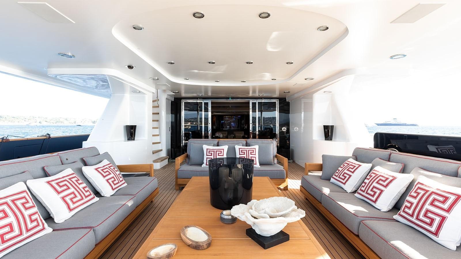 a living room with a large window aboard ALASKA Yacht for Sale