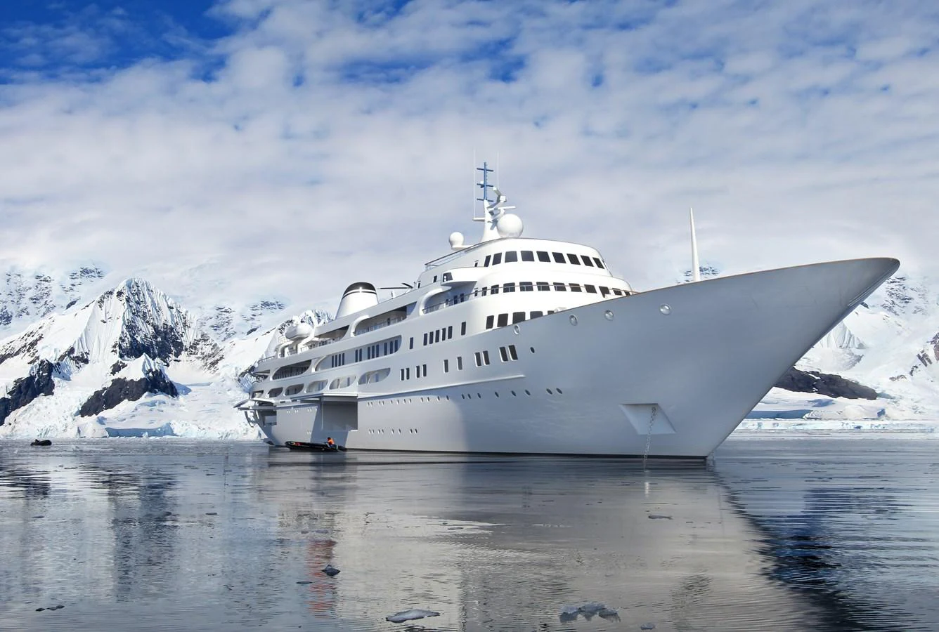 a large white ship in the water aboard PROJECT Y910 Yacht for Sale