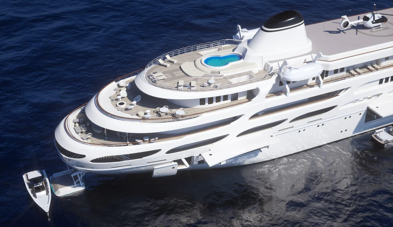 a white boat on the beach aboard PROJECT Y910 Yacht for Sale