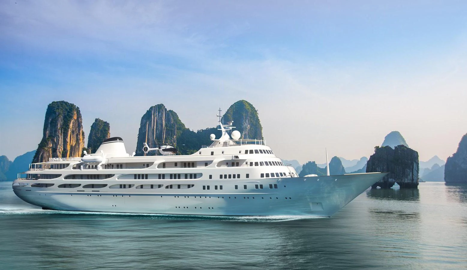 a large boat in the water aboard PROJECT Y910 Yacht for Sale