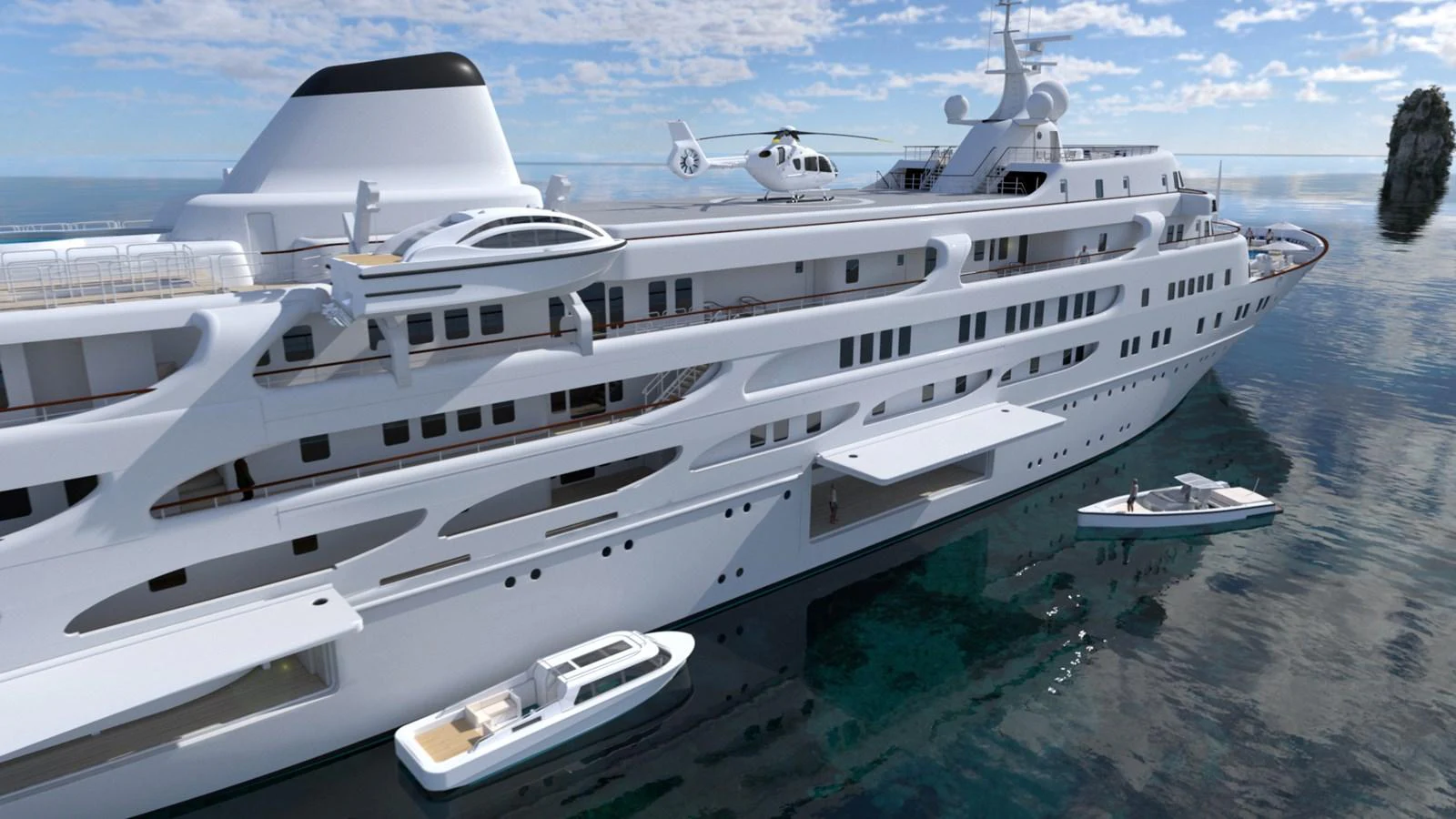 a large white yacht in the water aboard PROJECT Y910 Yacht for Sale
