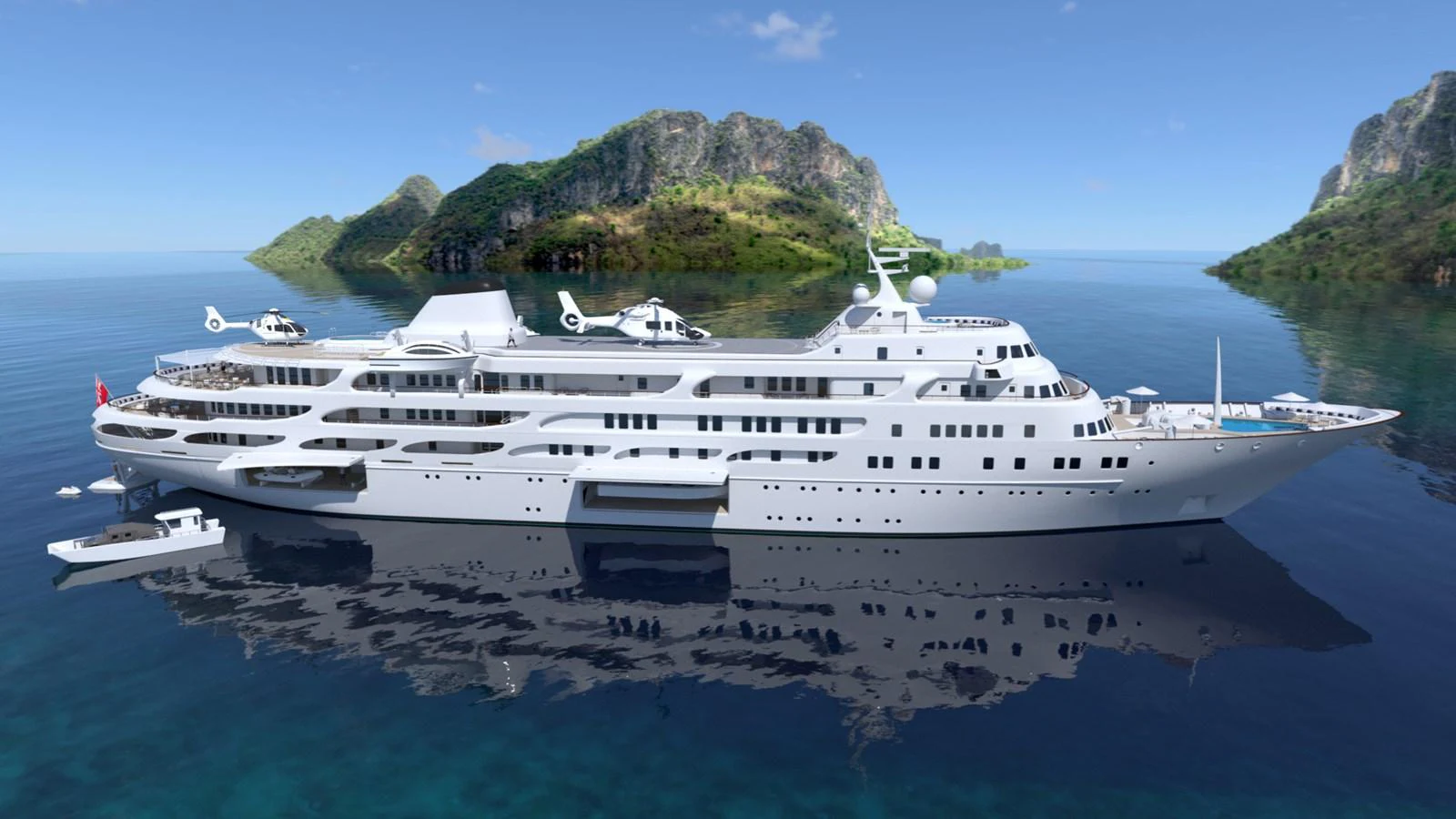 a large white yacht in the water aboard PROJECT Y910 Yacht for Sale