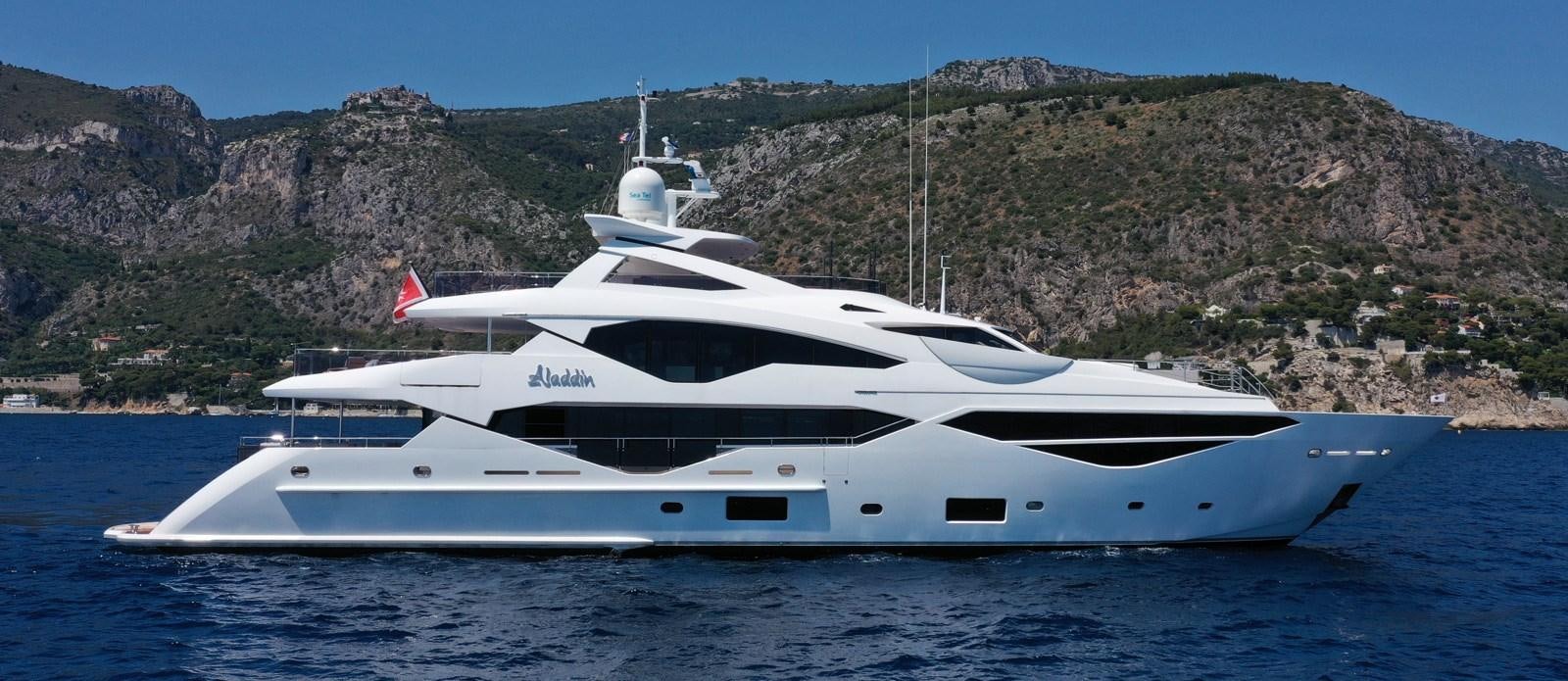 a white yacht in the water aboard ALADDIN Yacht for Sale