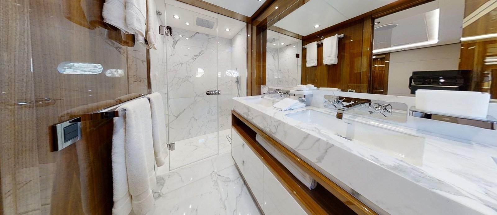 a bathroom with a large countertop aboard ALADDIN Yacht for Sale