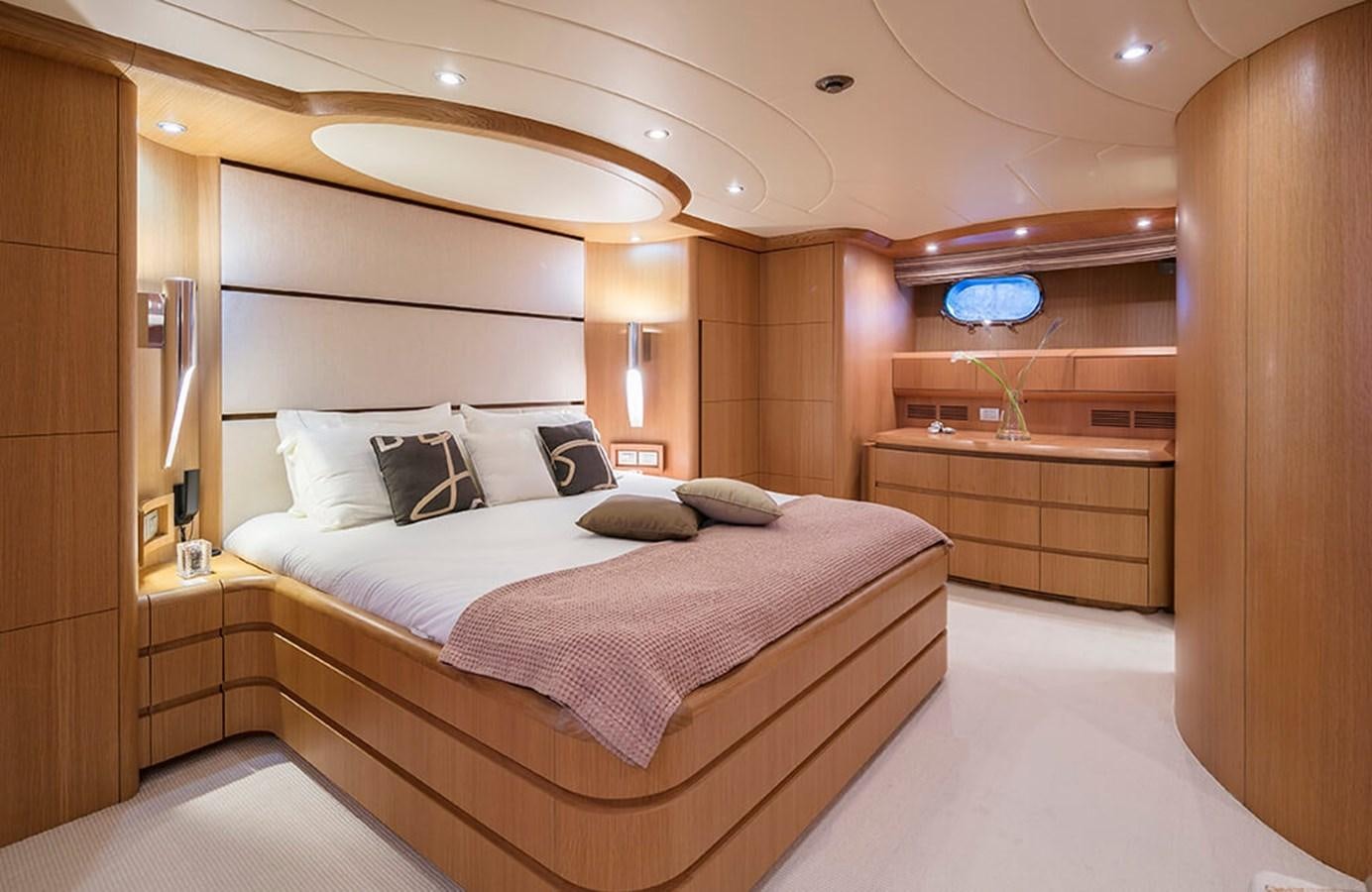 a room with a bed and a desk aboard MAIORA 35 DP Yacht for Sale