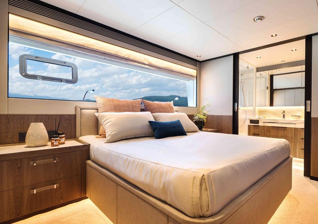 a bed in a room aboard FD110-004 NEW ARRIVAL Yacht for Sale
