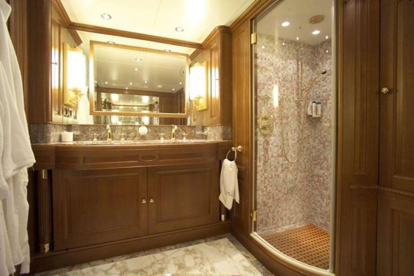 a bathroom with a large shower aboard ENIGMA Yacht for Sale