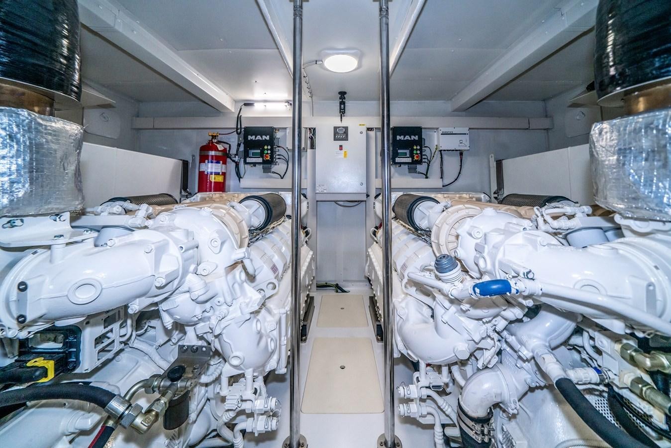 a room with white pipes aboard CIAO BELLA Yacht for Sale