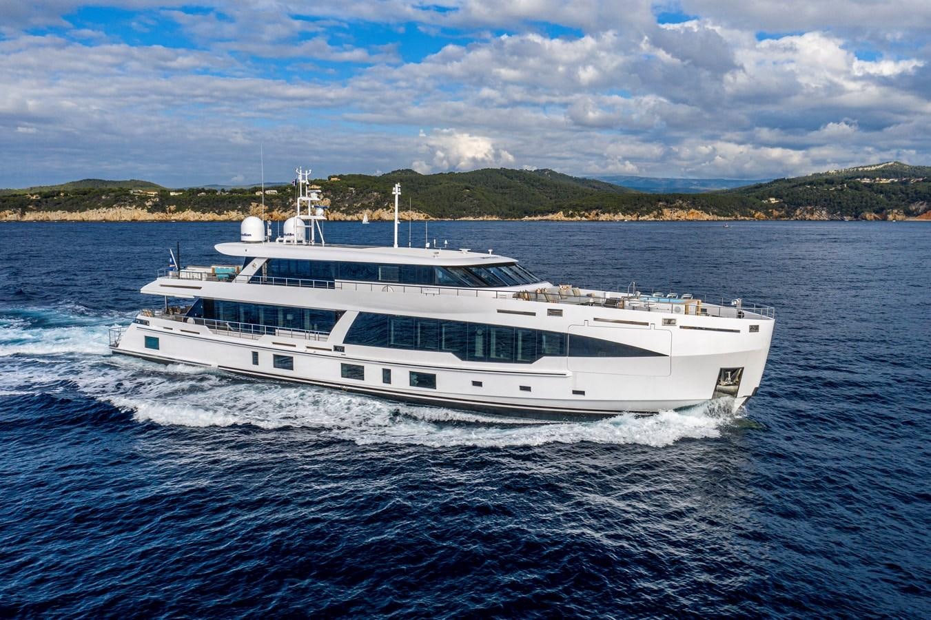 a white yacht on the water aboard M55 Yacht for Sale