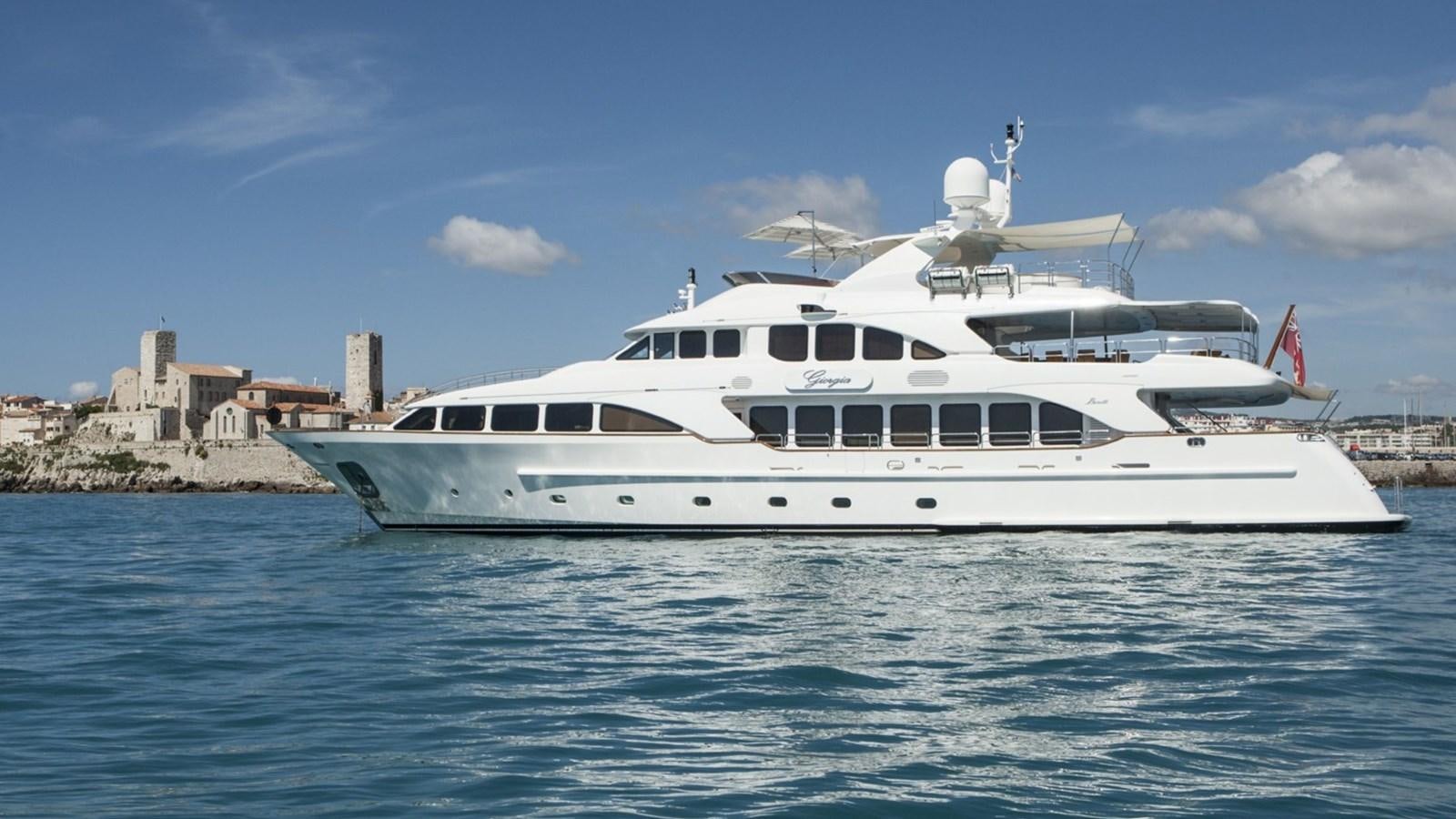 a white yacht in the water aboard GIORGIA Yacht for Sale