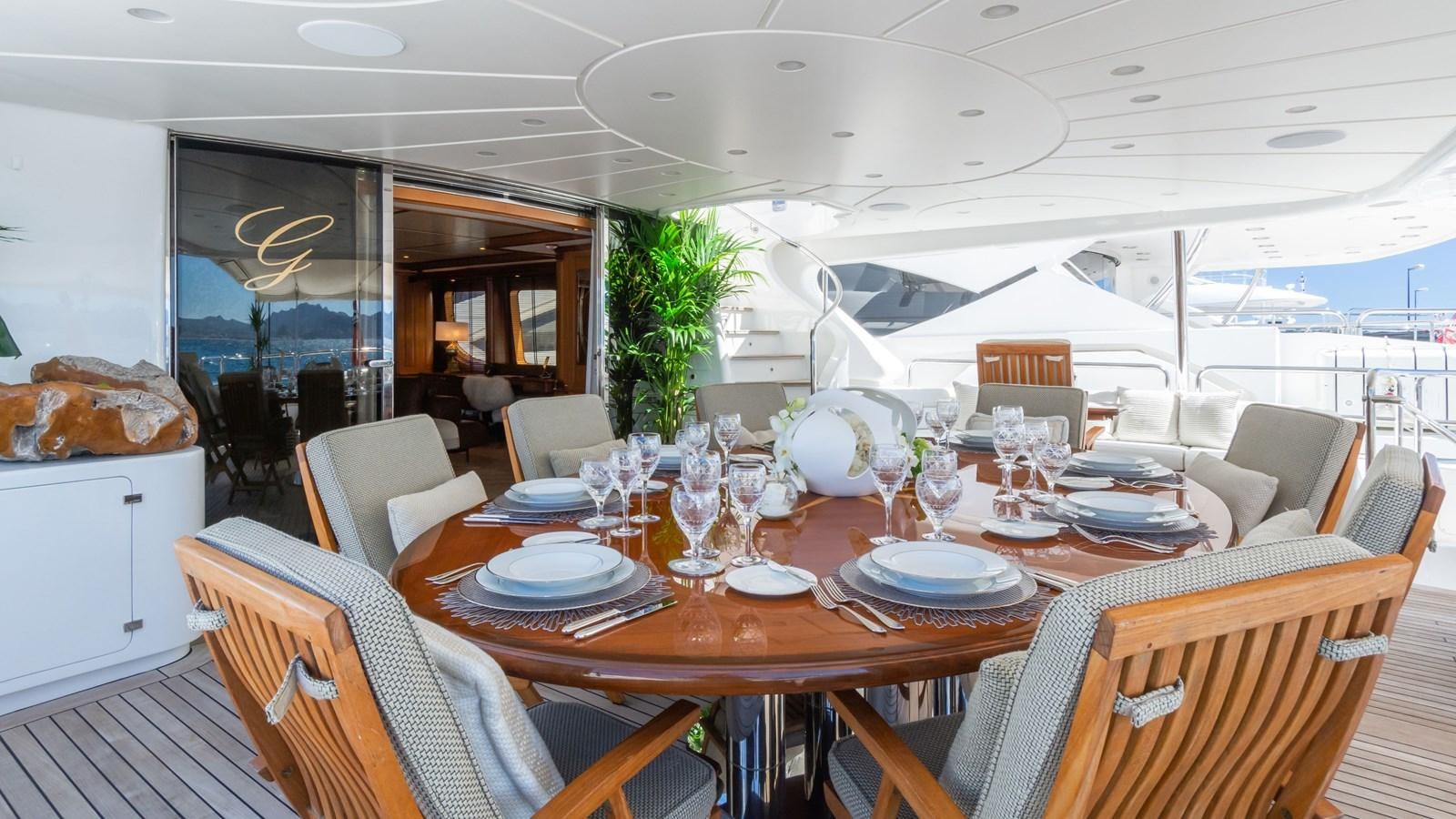 a dining room with a table set for a dinner aboard GIORGIA Yacht for Sale