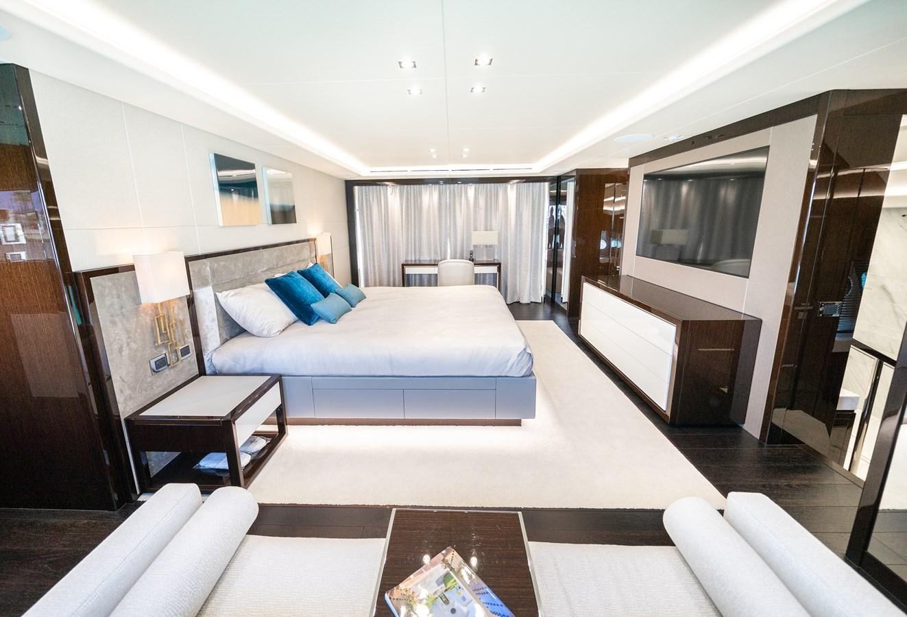 a living room with a large screen aboard SUNSEEKER 116 -  QART HADASHT Yacht for Sale