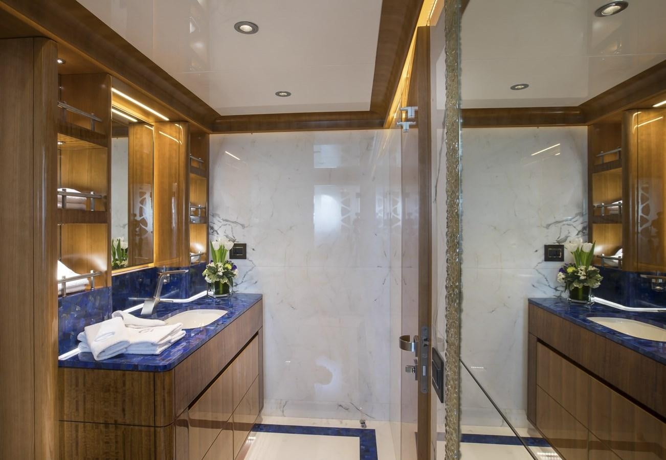 a bathroom with a sink and a shower aboard MAJESTY 155 Yacht for Sale