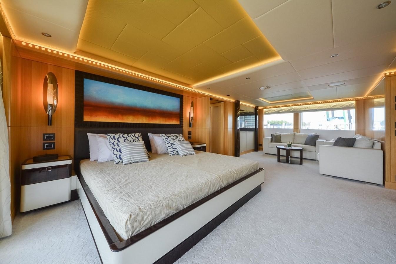 a large bedroom with a large bed aboard MAJESTY 155 Yacht for Sale