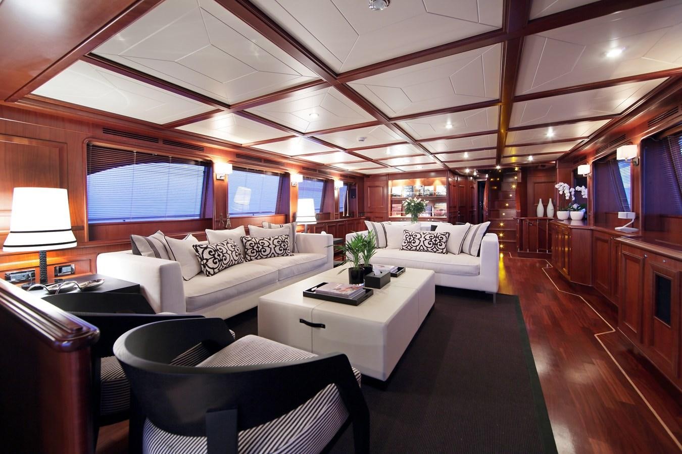 a living room with a large window aboard LADY SOUL Yacht for Sale