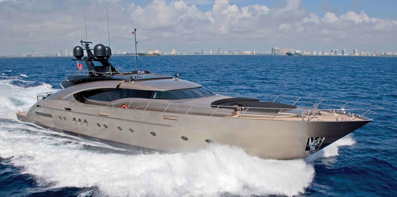 a white yacht on the water aboard DEFIANT Yacht for Sale