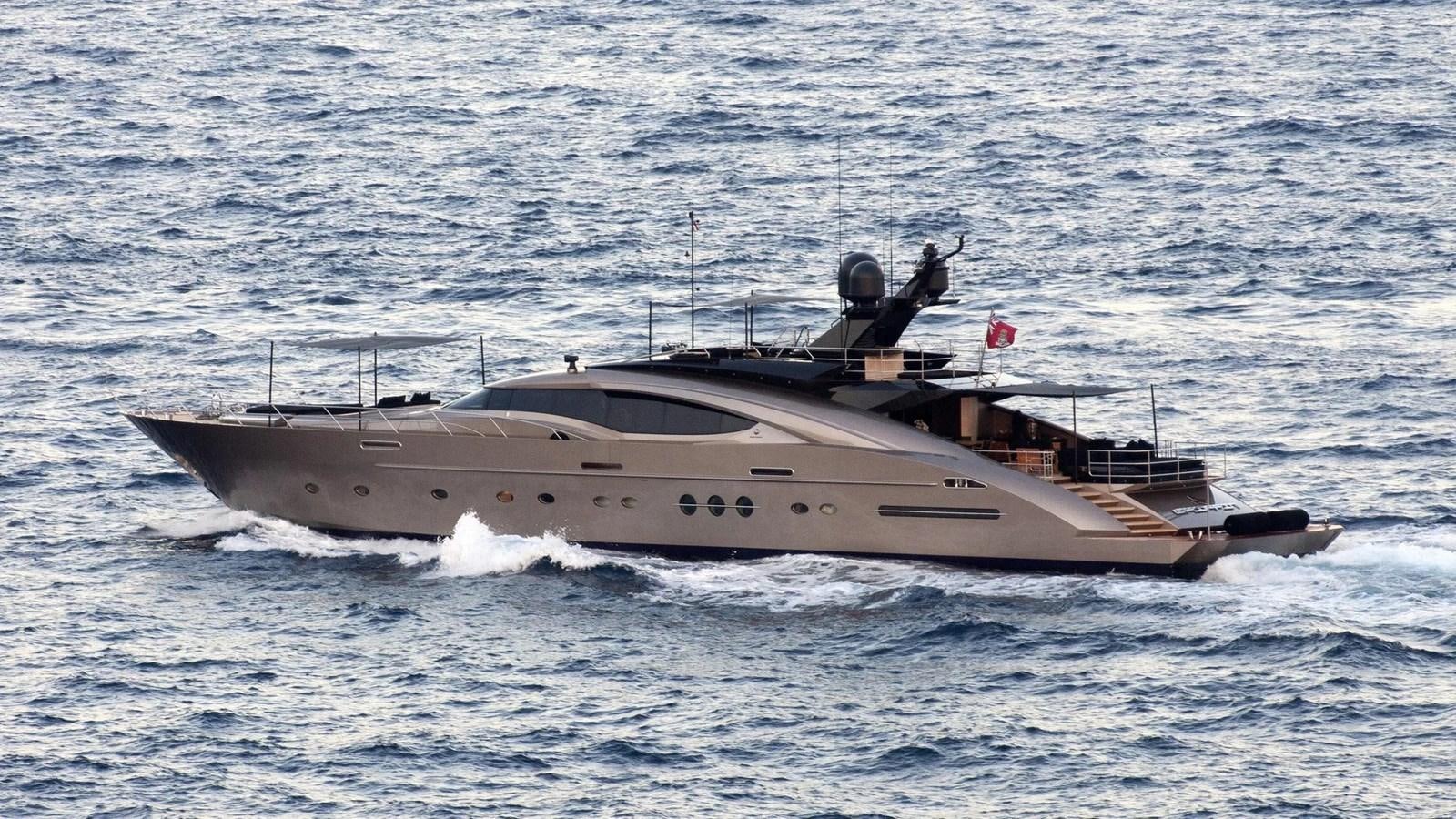 a military ship in the water aboard DEFIANT Yacht for Sale