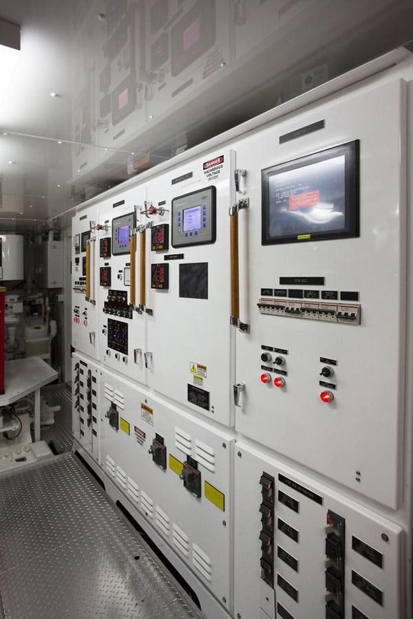 a control panel of a control room aboard DEFIANT Yacht for Sale