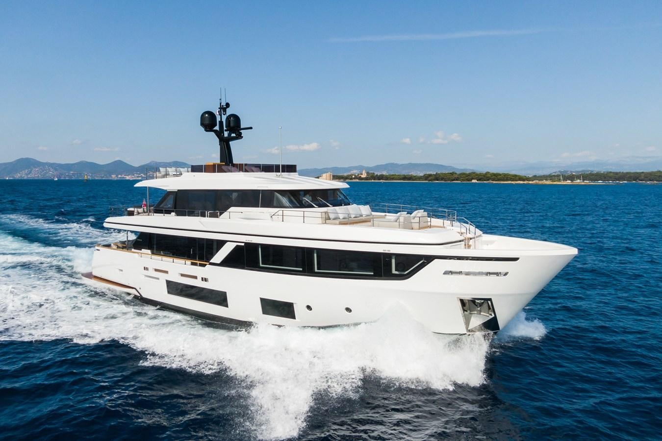 a white yacht on the water aboard MRS L Yacht for Sale