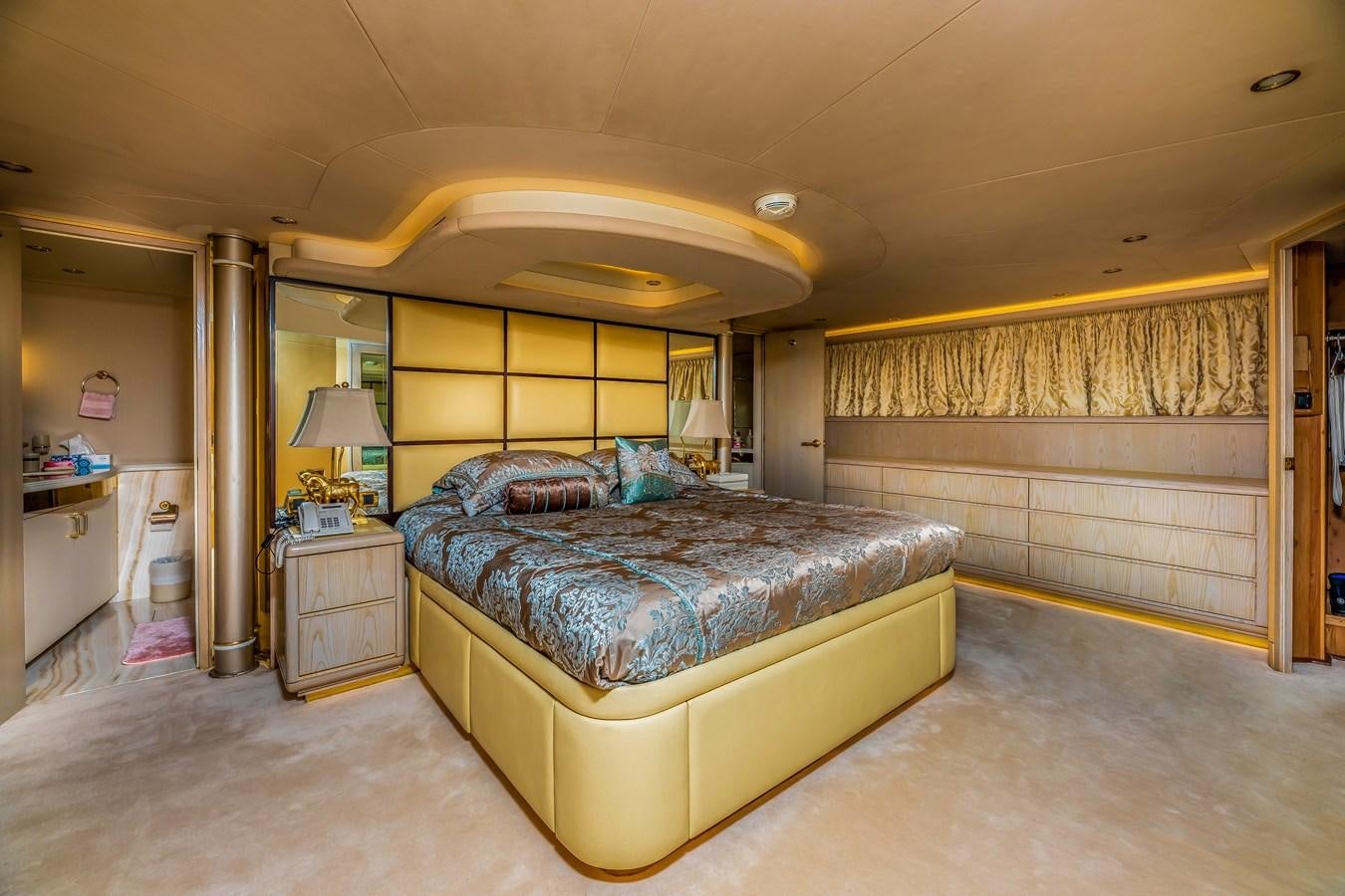 a large bedroom with a large bed aboard WILDE WHALE Yacht for Sale