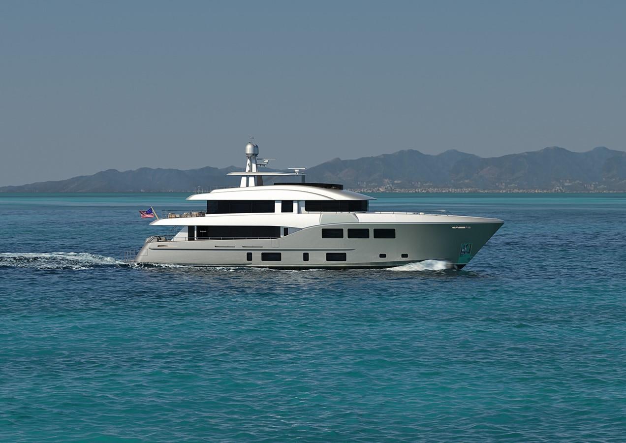 a white boat in the water aboard BURGER 122 TRI-DECK Yacht for Sale