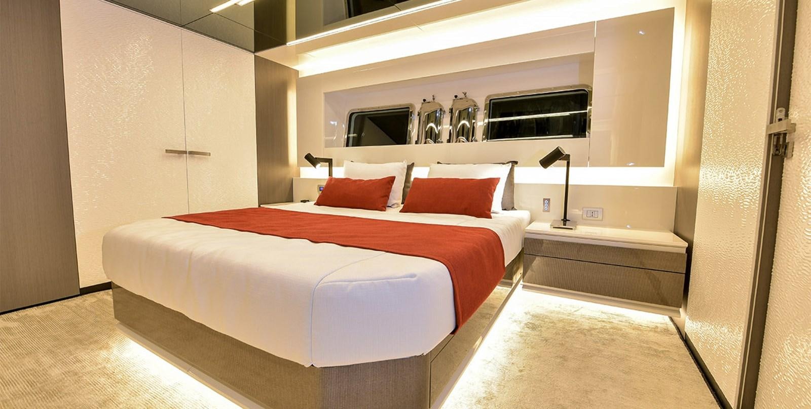 a bed in a room aboard ARIA.S Yacht for Sale