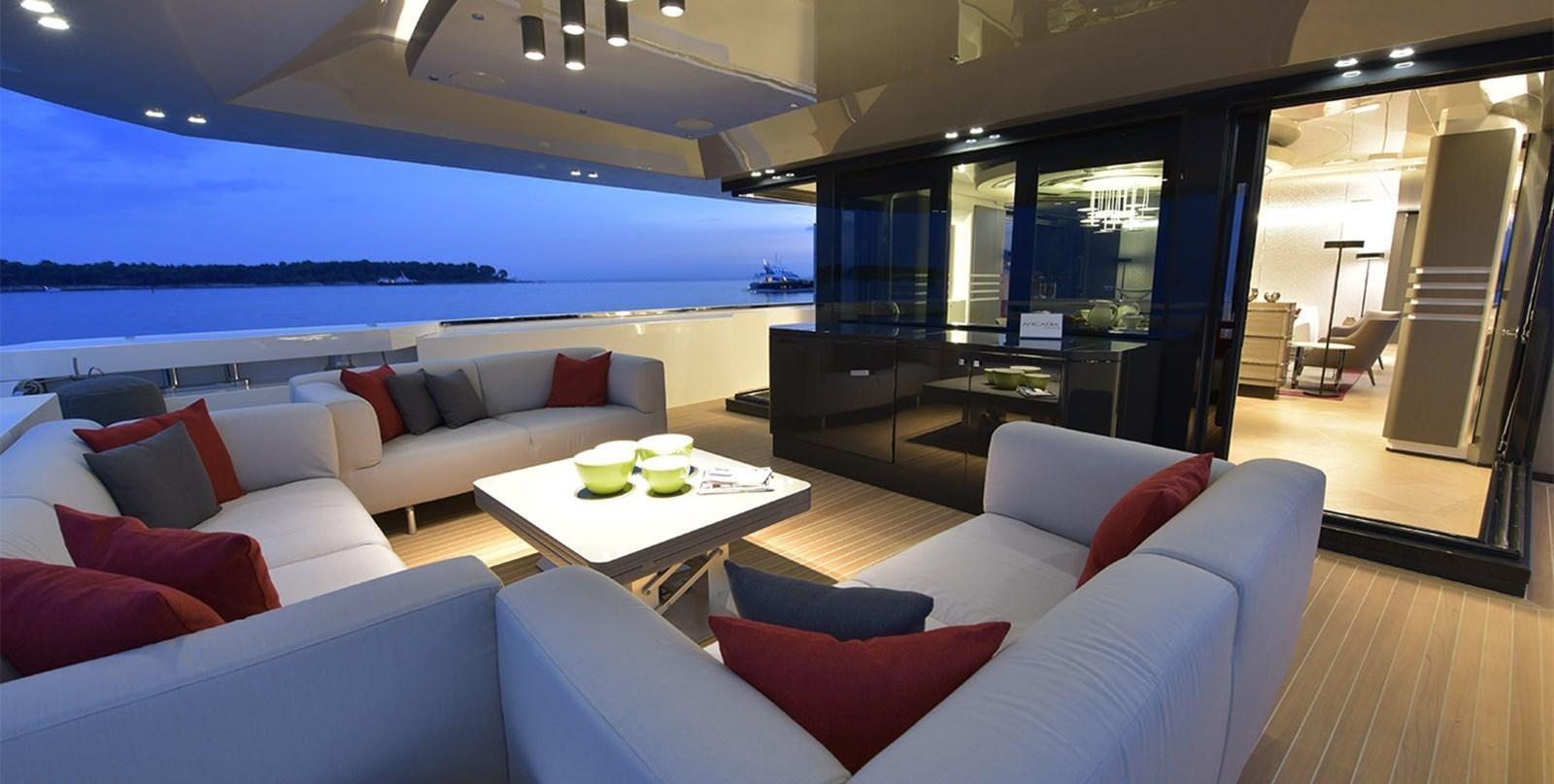 a living room with a large window aboard ARIA.S Yacht for Sale