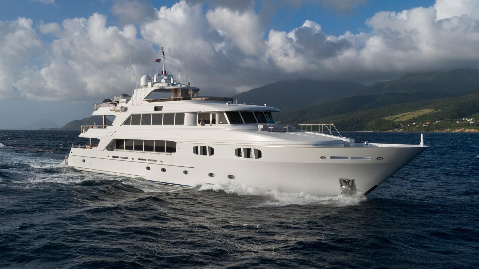 a white boat in the water aboard REVIVE Yacht for Sale