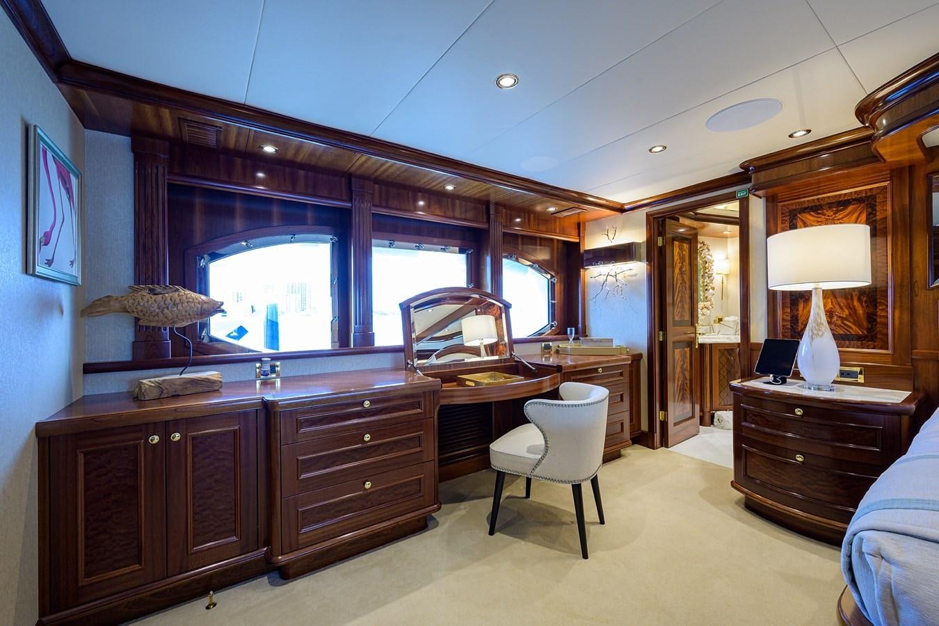 a kitchen with a large window aboard REVIVE Yacht for Sale