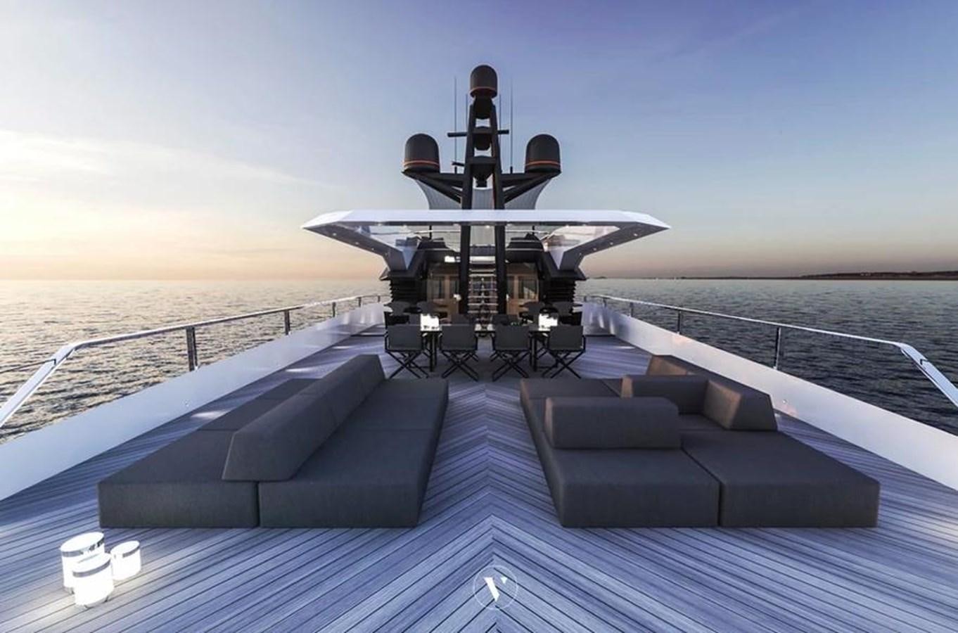 a deck with a large aircraft on it aboard EVADNE ROCK XL Yacht for Sale