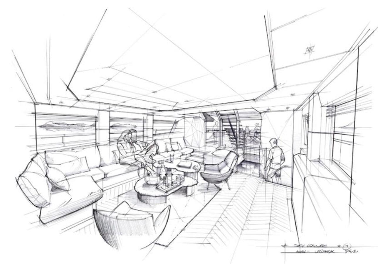 a sketch of a house aboard EVADNE ROCK XL Yacht for Sale
