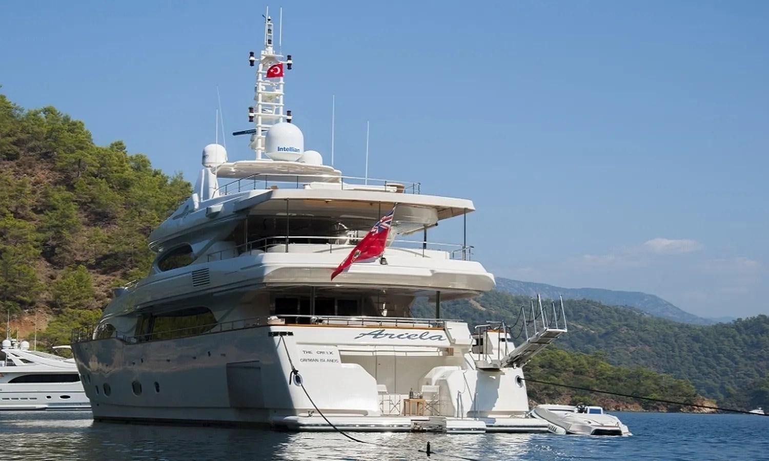 a large boat in the water aboard ARIELA Yacht for Sale