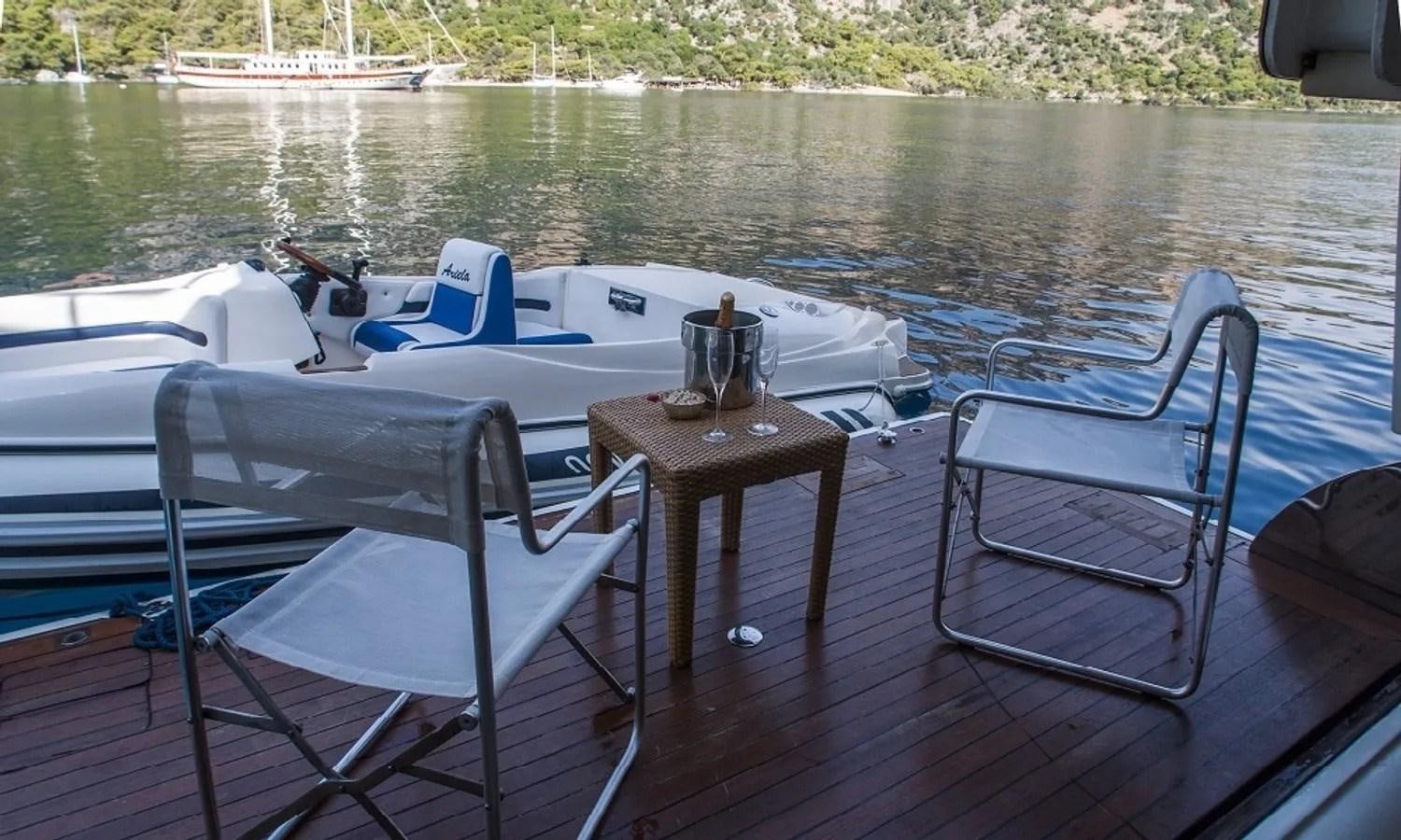 a boat on a deck aboard ARIELA Yacht for Sale