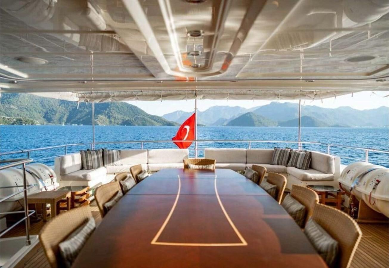 a boat with a red flag aboard ARIELA Yacht for Sale