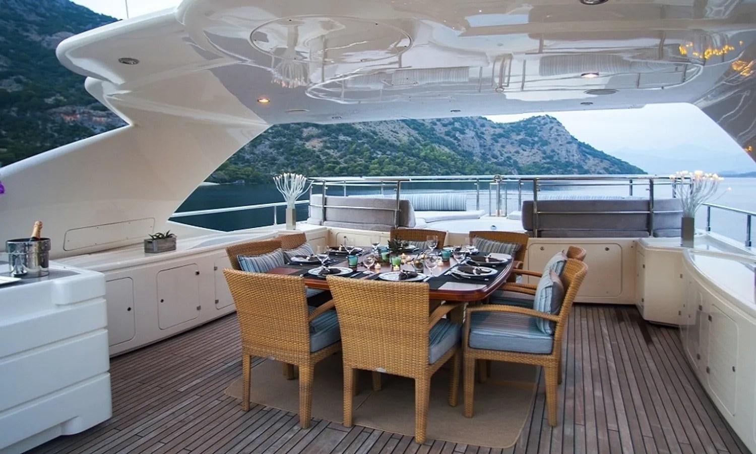a dining table on a boat aboard ARIELA Yacht for Sale