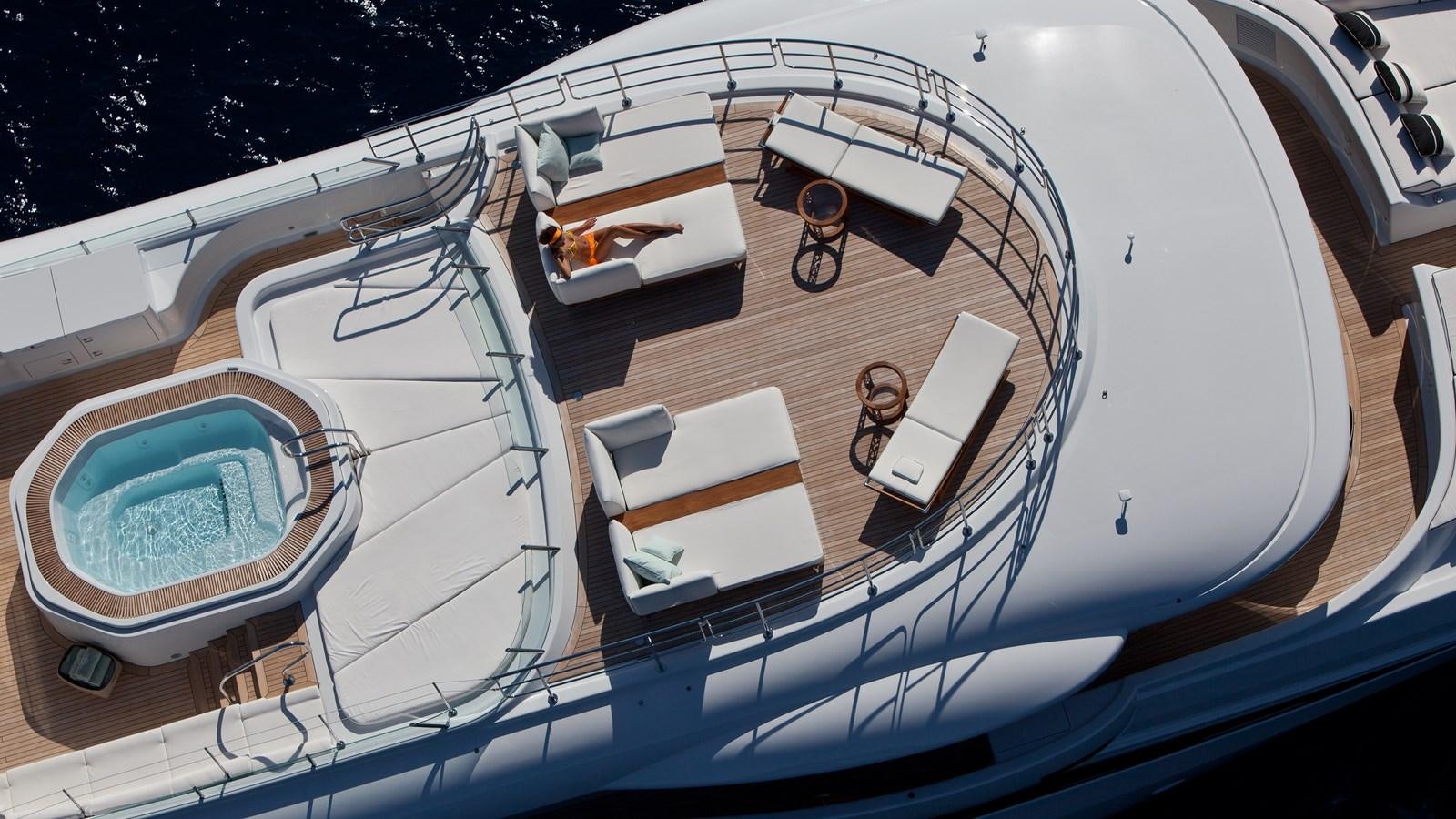 a high angle view of a boat aboard STEP ONE Yacht for Sale