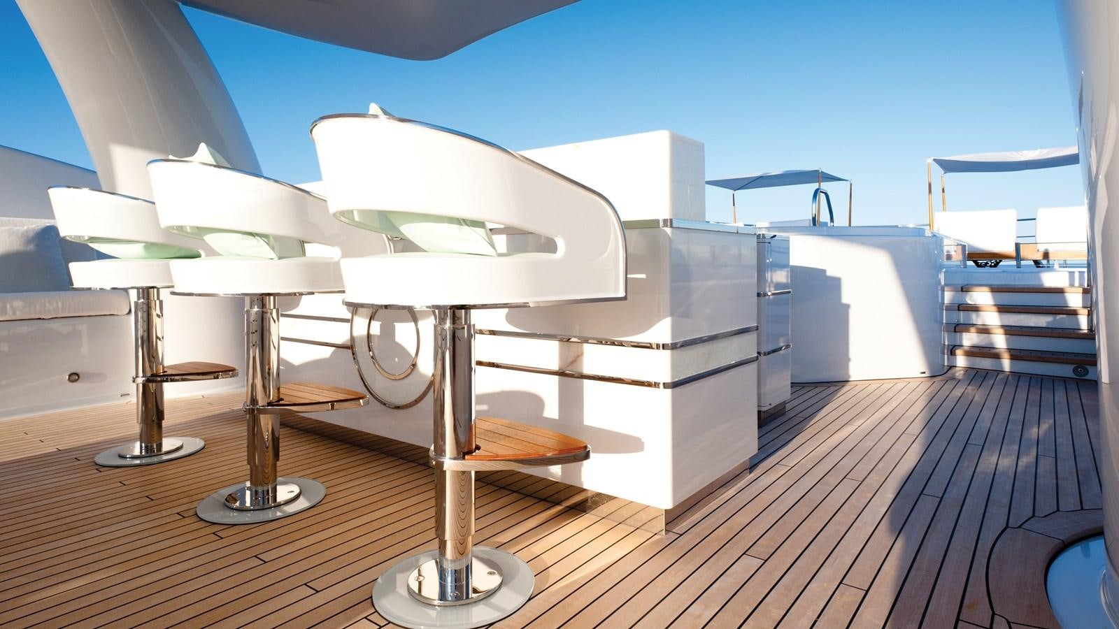 a room with a table and chairs aboard STEP ONE Yacht for Sale