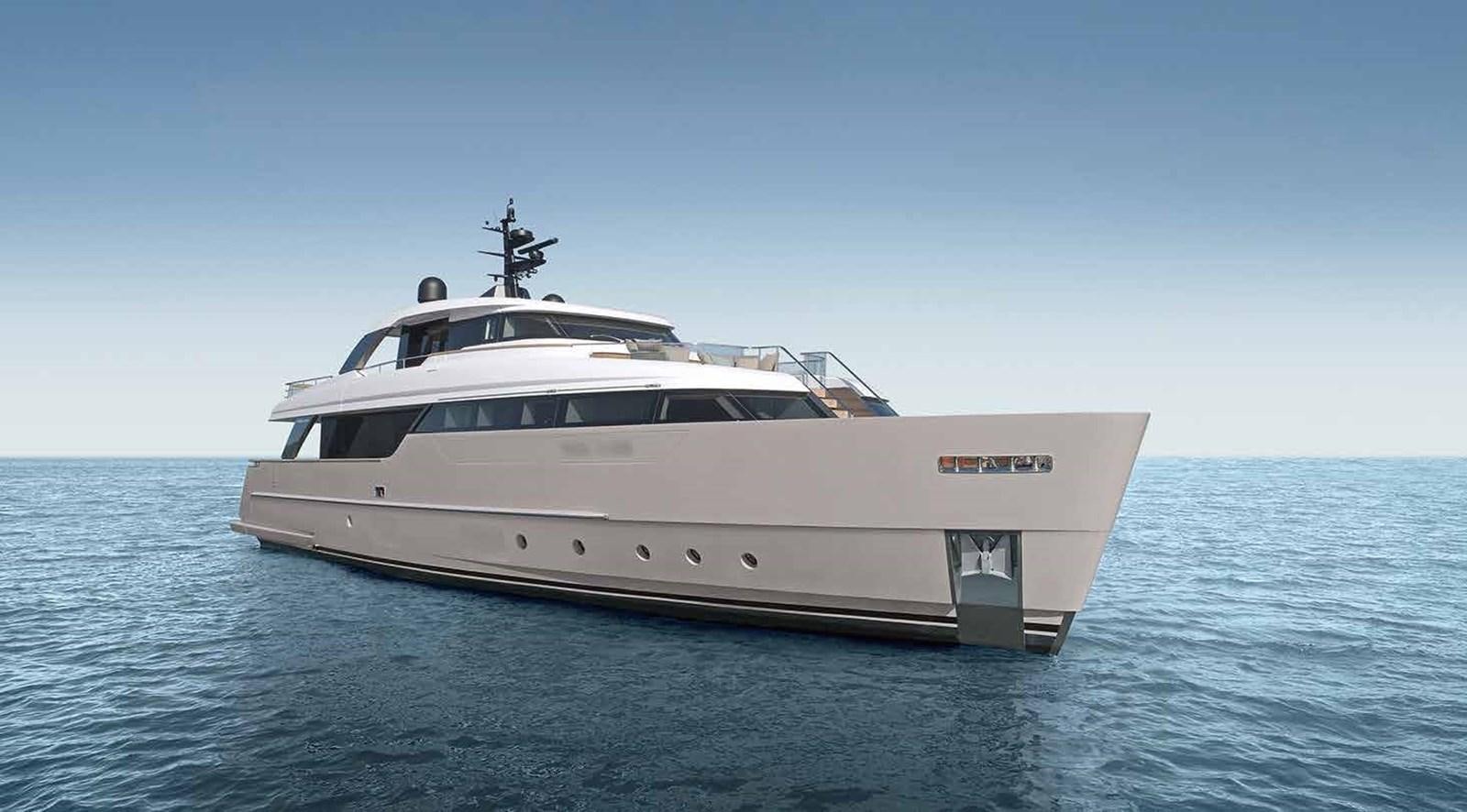 a white yacht in the water aboard AM Yacht for Sale