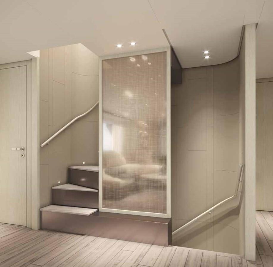 a room with a glass door aboard AM Yacht for Sale