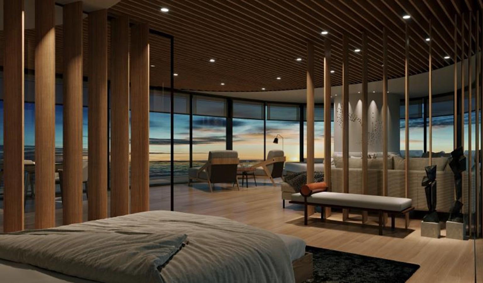 a room with a bed and a table aboard AEGIR 2.0 Yacht for Sale