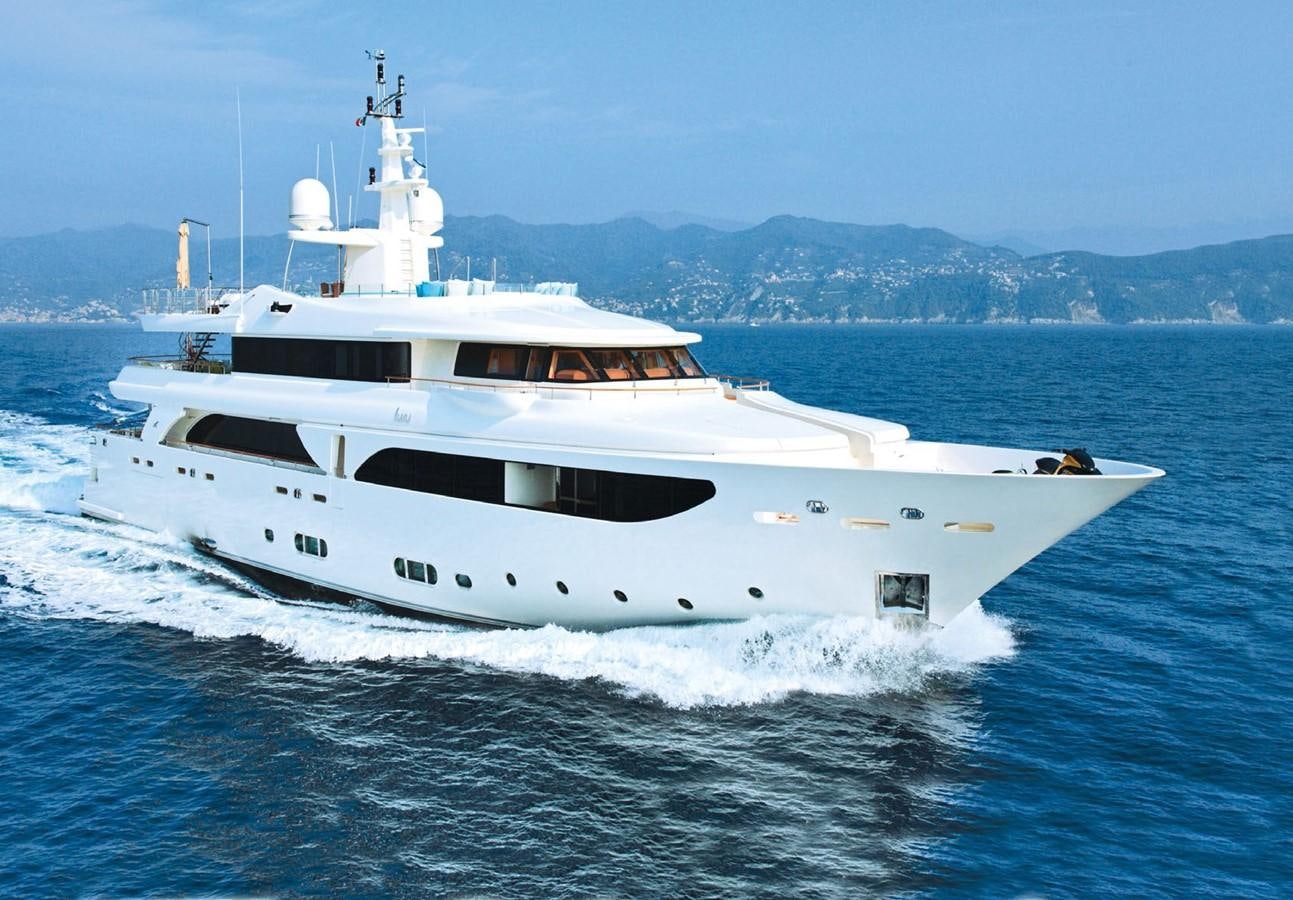 a white yacht on the water aboard HANA Yacht for Sale