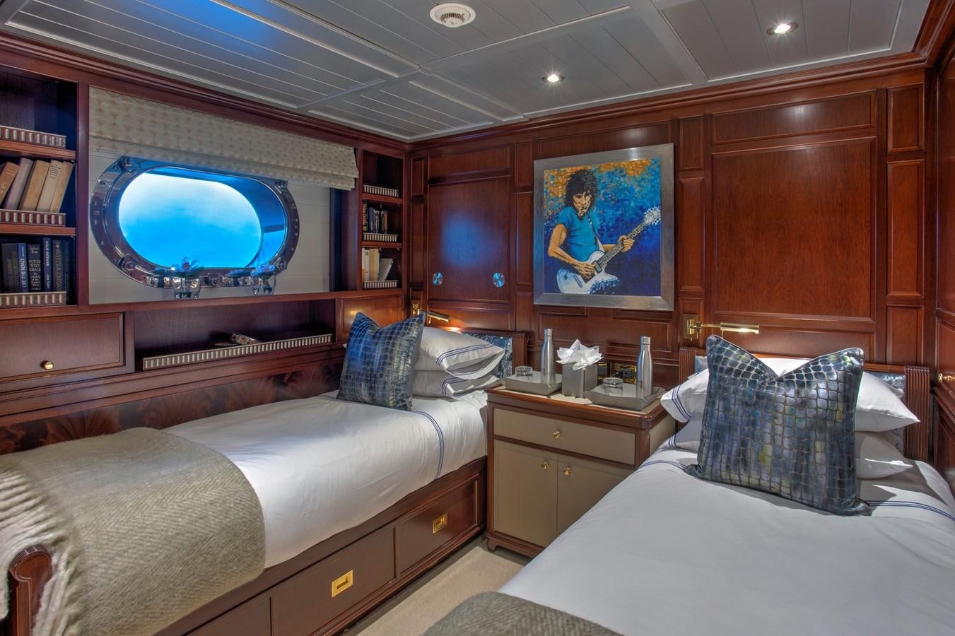 a room with two beds aboard MARE NOSTRUM Yacht for Sale