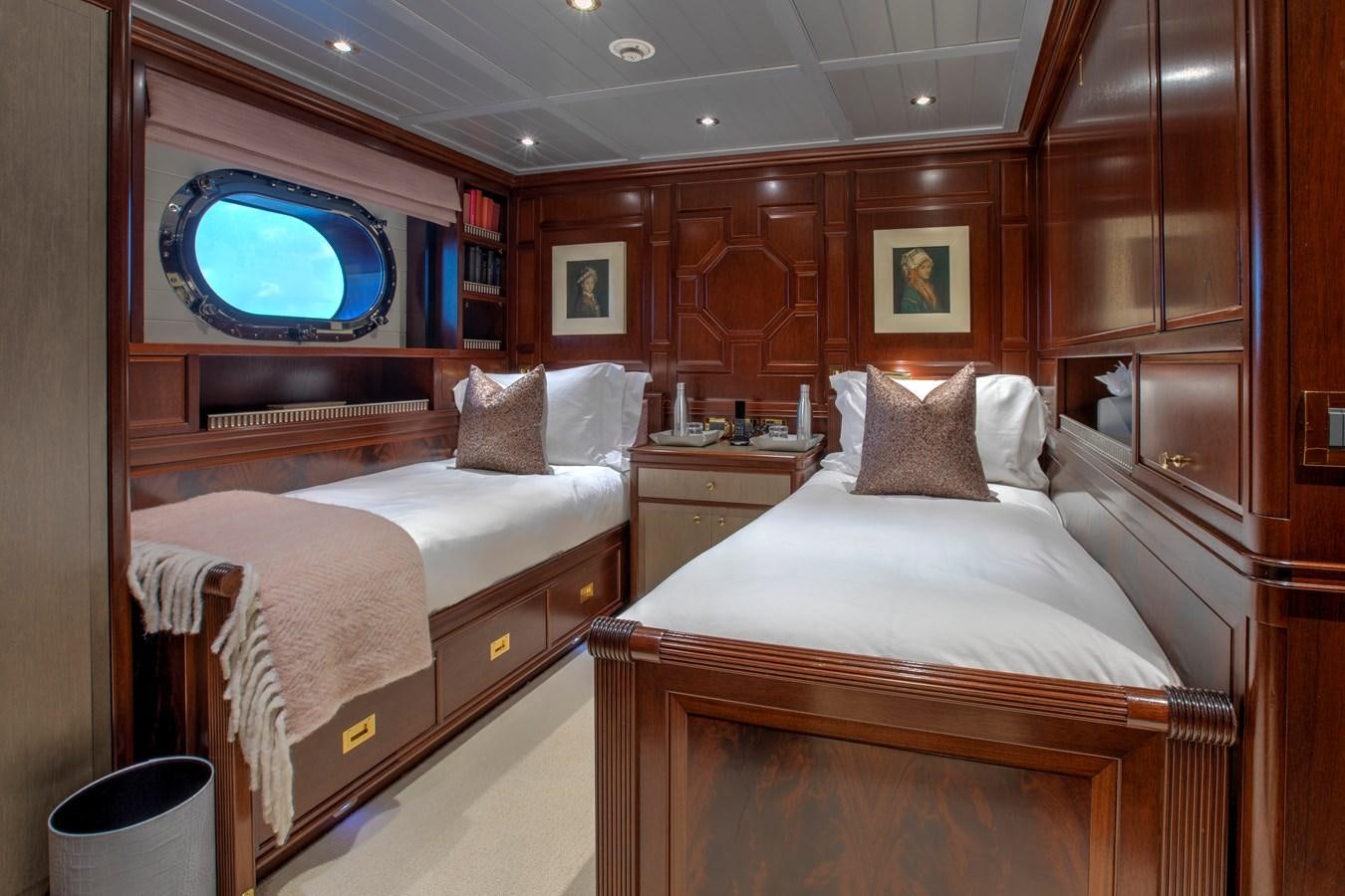 a room with two beds aboard MARE NOSTRUM Yacht for Sale