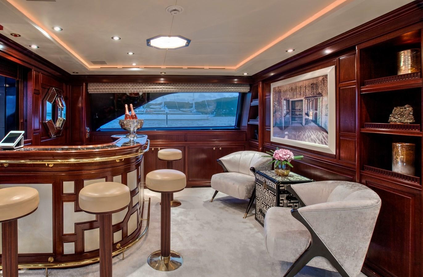 a living room with a large window aboard MARE NOSTRUM Yacht for Sale