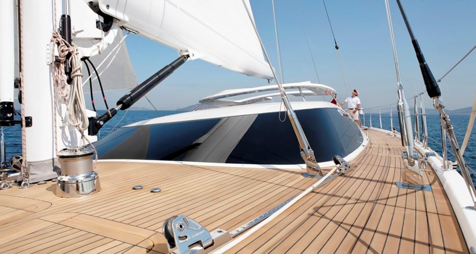 a boat on a deck aboard SERAFIM Yacht for Sale