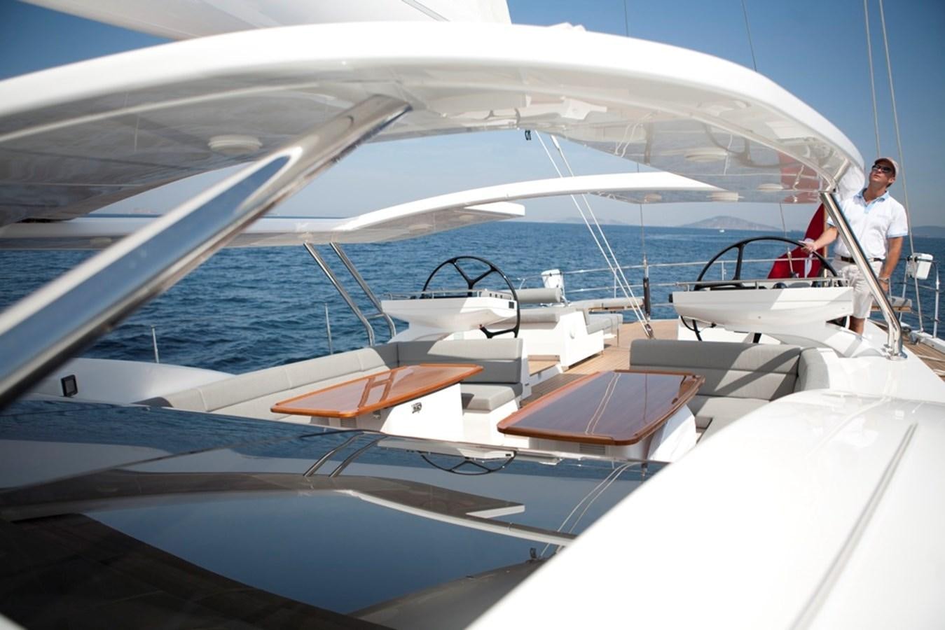 a person standing on a boat aboard SERAFIM Yacht for Sale