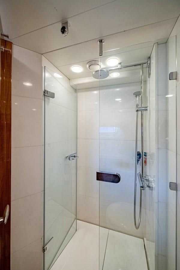 a shower with a glass door aboard SERAFIM Yacht for Sale