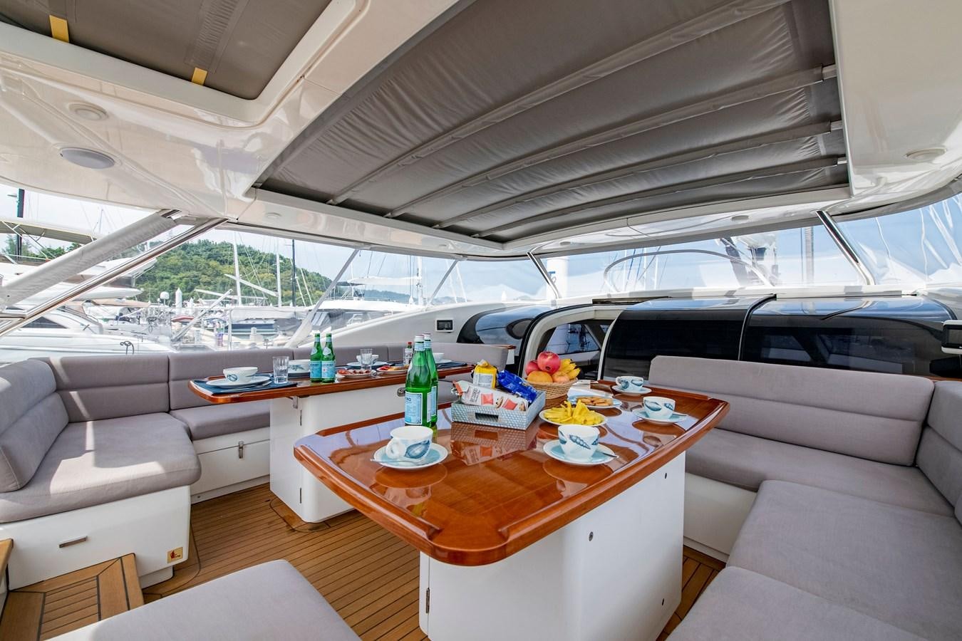 a table with food on it aboard SERAFIM Yacht for Sale